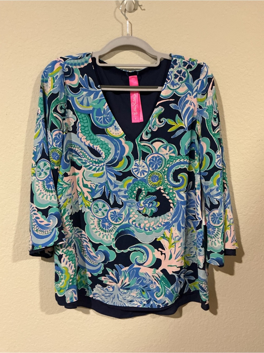 Lilly Pulitzer Navy Multi Paisley V-Neck Tunic